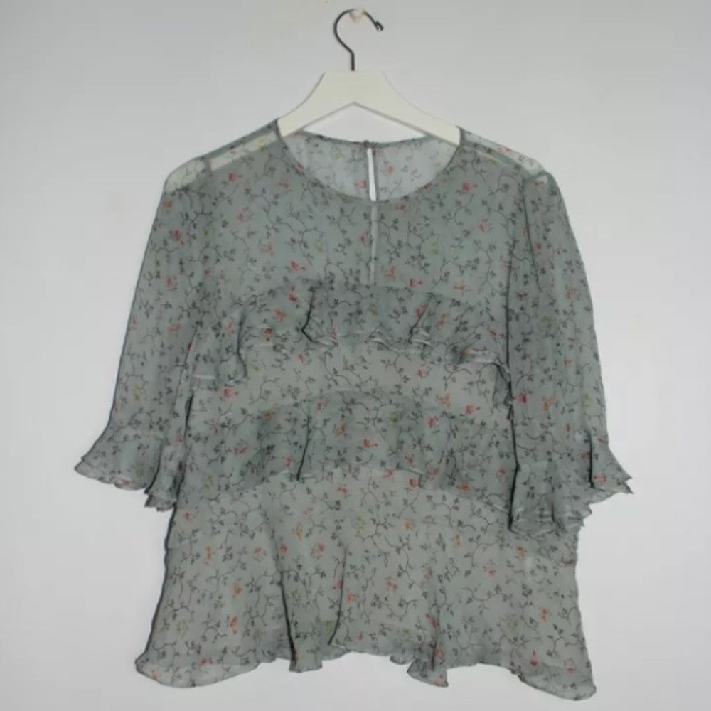 Rebecca Taylor Floral Tiered Silk Blouse